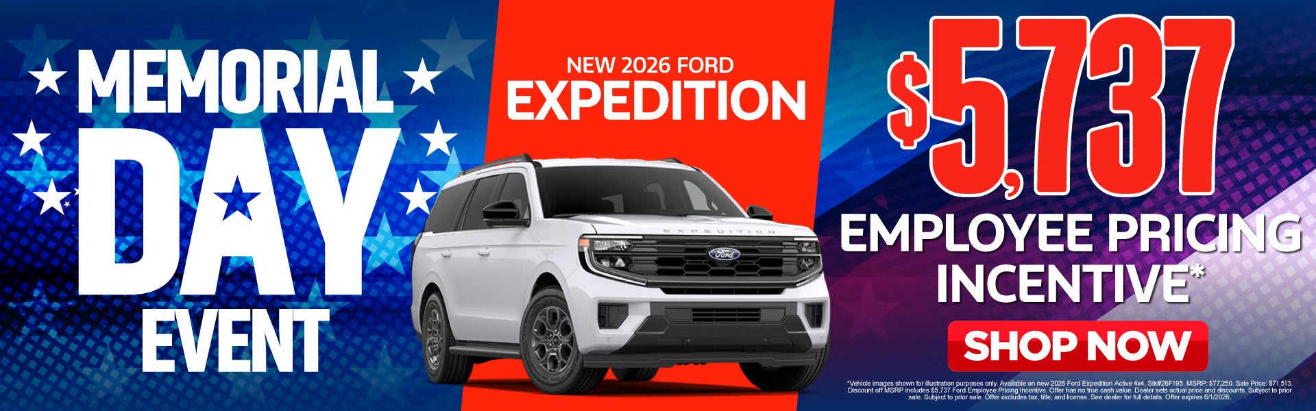 New 2026 Ford Expedition	$5,737 Employee Pricing Incentive*