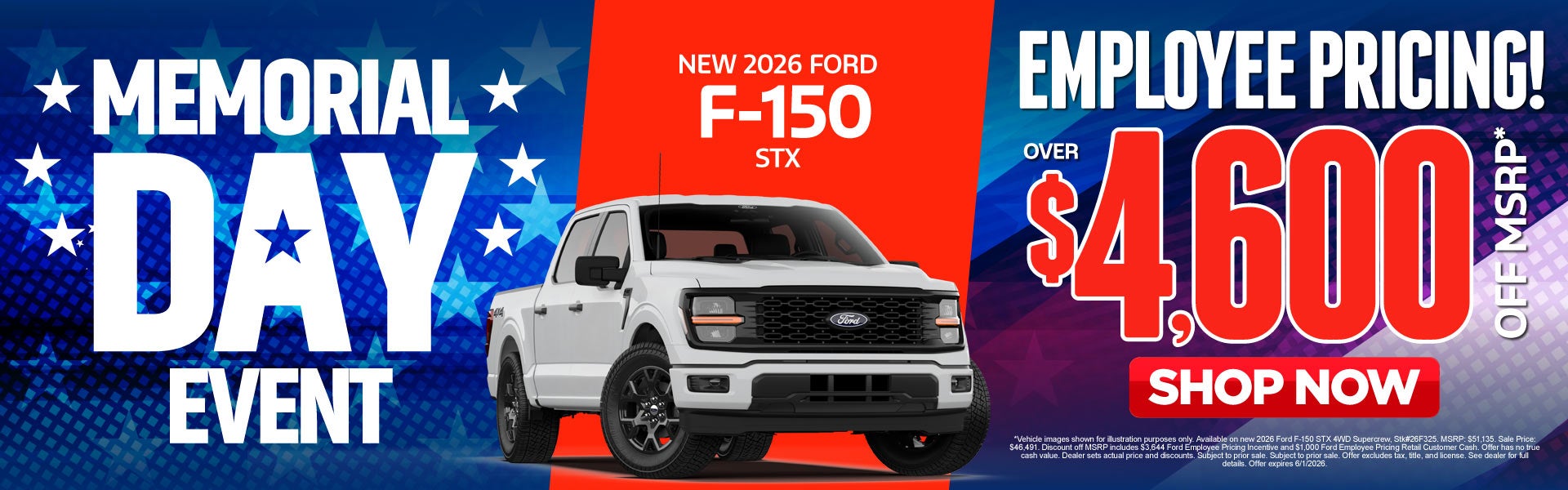 New 2026 Ford F-150 STX	"Employee Pricing! Over $4,600 Off M