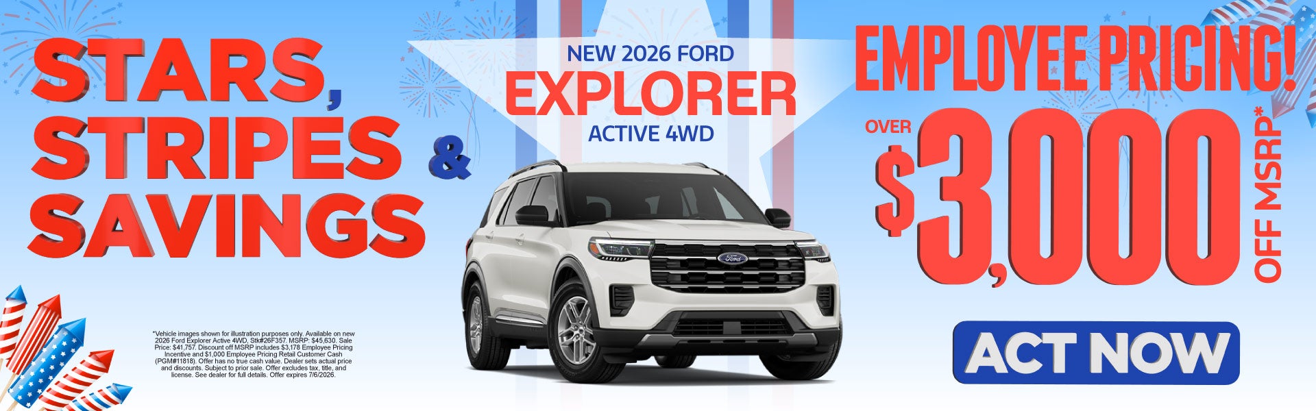 New 2026 Ford Explorer Active 4WD	"Employee Pricing! Over $3